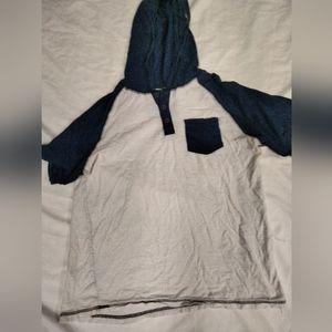 Cute blue and white shirt sleeve hoodie by broken threads